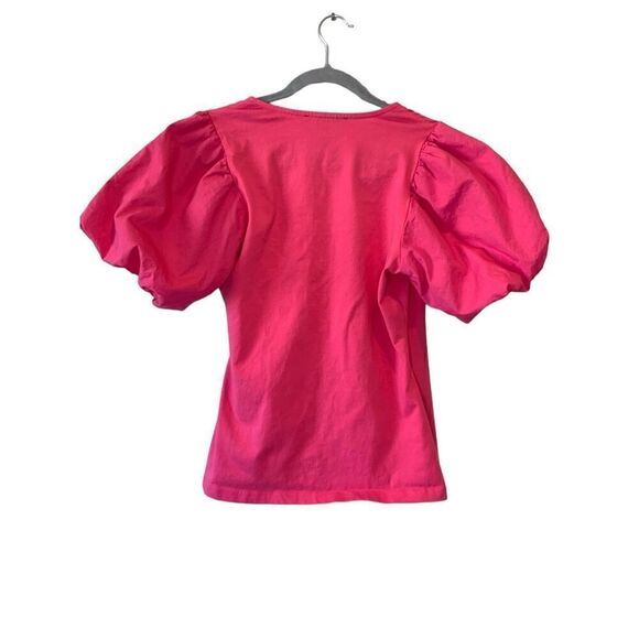 Boston Proper Poplin Puff Sleeve Surplice Top Small Pink - Picture 2 of 5